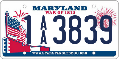 MD license plate 1AA3839