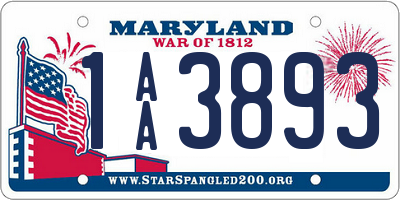 MD license plate 1AA3893