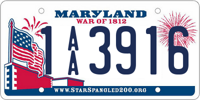 MD license plate 1AA3916