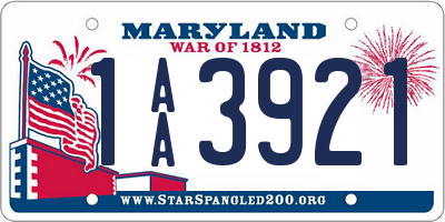 MD license plate 1AA3921