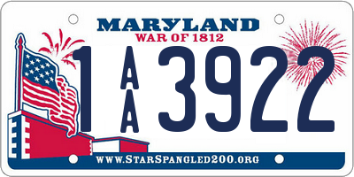 MD license plate 1AA3922