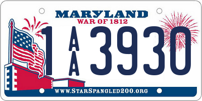 MD license plate 1AA3930