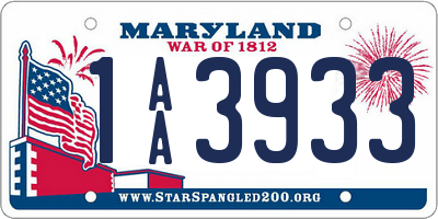 MD license plate 1AA3933