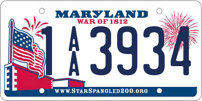 MD license plate 1AA3934