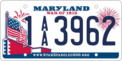 MD license plate 1AA3962