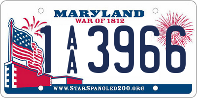 MD license plate 1AA3966