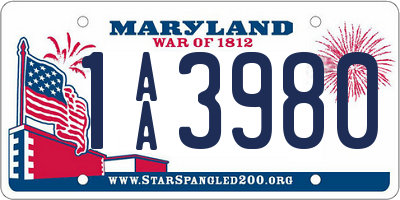 MD license plate 1AA3980