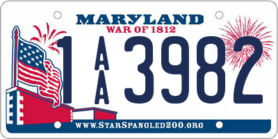 MD license plate 1AA3982