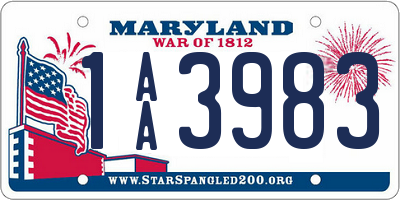 MD license plate 1AA3983