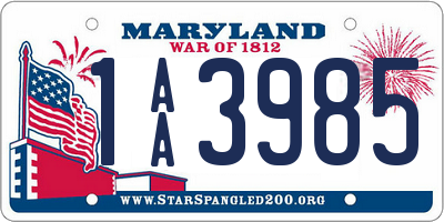 MD license plate 1AA3985
