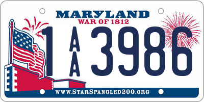 MD license plate 1AA3986