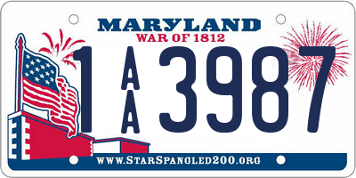 MD license plate 1AA3987