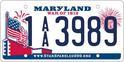 MD license plate 1AA3989