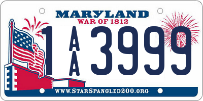 MD license plate 1AA3999