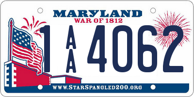 MD license plate 1AA4062