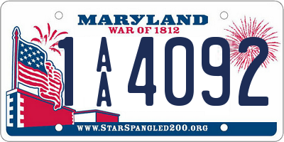 MD license plate 1AA4092