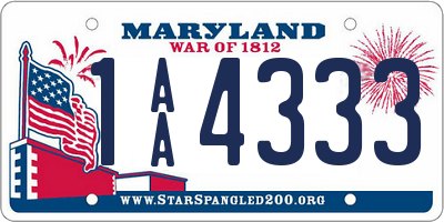 MD license plate 1AA4333