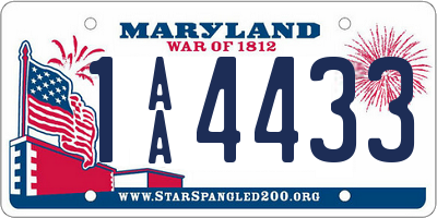 MD license plate 1AA4433