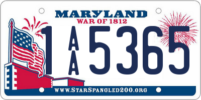 MD license plate 1AA5365