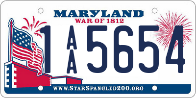 MD license plate 1AA5654