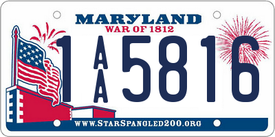 MD license plate 1AA5816