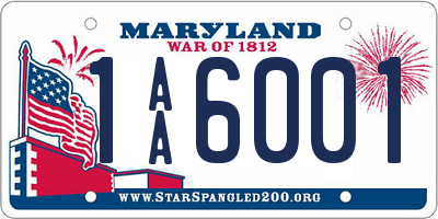 MD license plate 1AA6001
