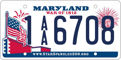 MD license plate 1AA6708