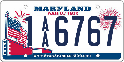 MD license plate 1AA6767