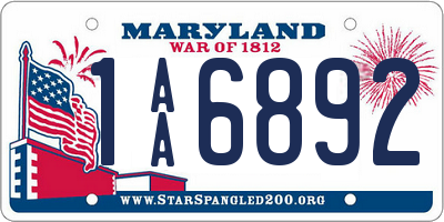MD license plate 1AA6892