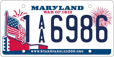 MD license plate 1AA6986