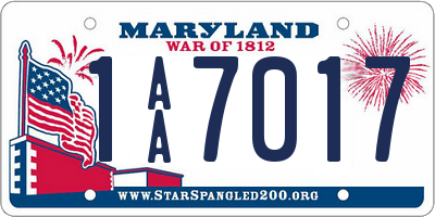 MD license plate 1AA7017