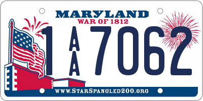 MD license plate 1AA7062