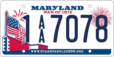 MD license plate 1AA7078