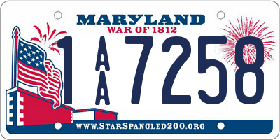 MD license plate 1AA7258