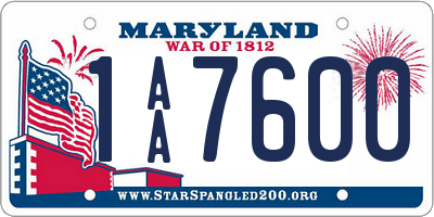 MD license plate 1AA7600