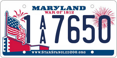 MD license plate 1AA7650