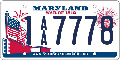MD license plate 1AA7778
