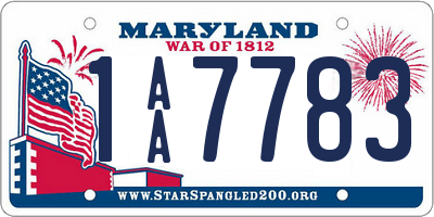 MD license plate 1AA7783