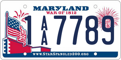 MD license plate 1AA7789