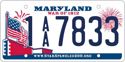 MD license plate 1AA7833