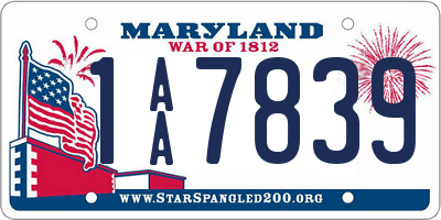 MD license plate 1AA7839