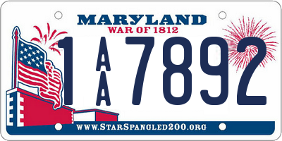 MD license plate 1AA7892