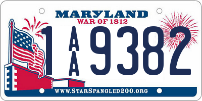 MD license plate 1AA9382