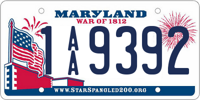 MD license plate 1AA9392