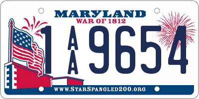 MD license plate 1AA9654