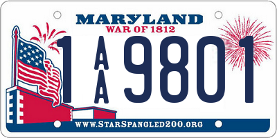 MD license plate 1AA9801