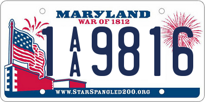 MD license plate 1AA9816