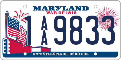 MD license plate 1AA9833