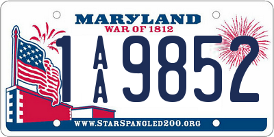 MD license plate 1AA9852