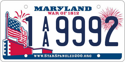 MD license plate 1AA9992